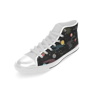 space pattern Men's High Top Canvas Shoes White