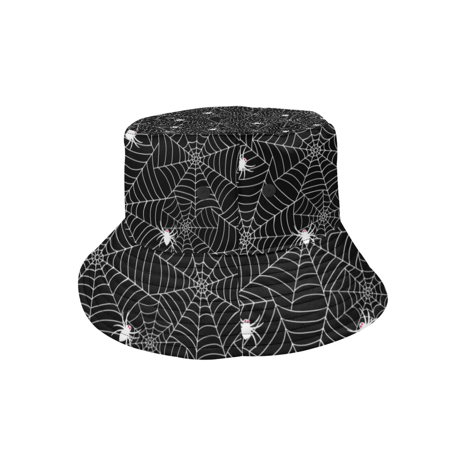 Spider web design pattern Black background white c Unisex Bucket Hat