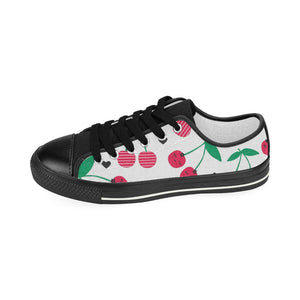 cherry pattern white background Kids' Boys' Girls' Low Top Canvas Shoes Black