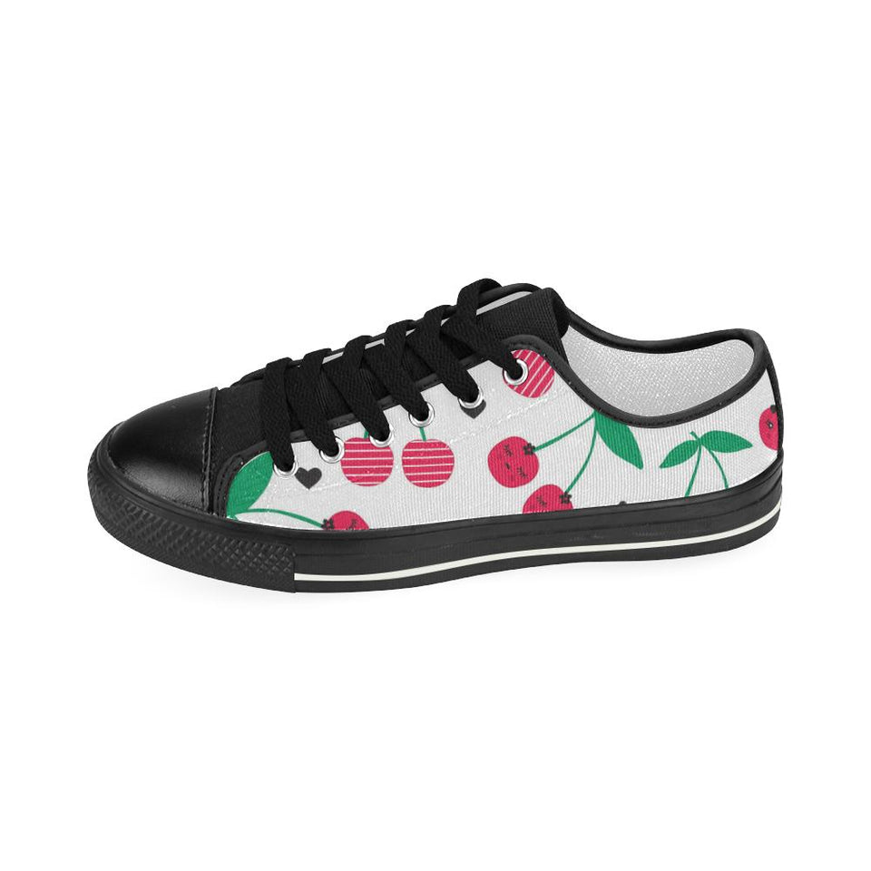 cherry pattern white background Kids' Boys' Girls' Low Top Canvas Shoes Black