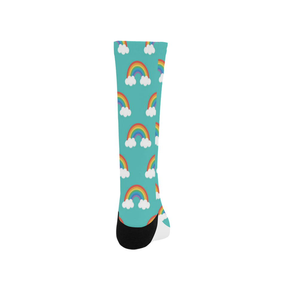 Rainbow pattern green background Crew Socks