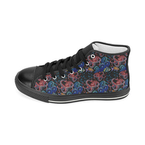 Octopus sea wave tropical fishe pattern Women's High Top Canvas Shoes Black