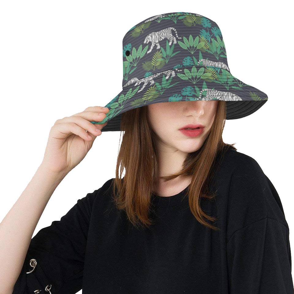 white bengal tigers tropical plant Unisex Bucket Hat