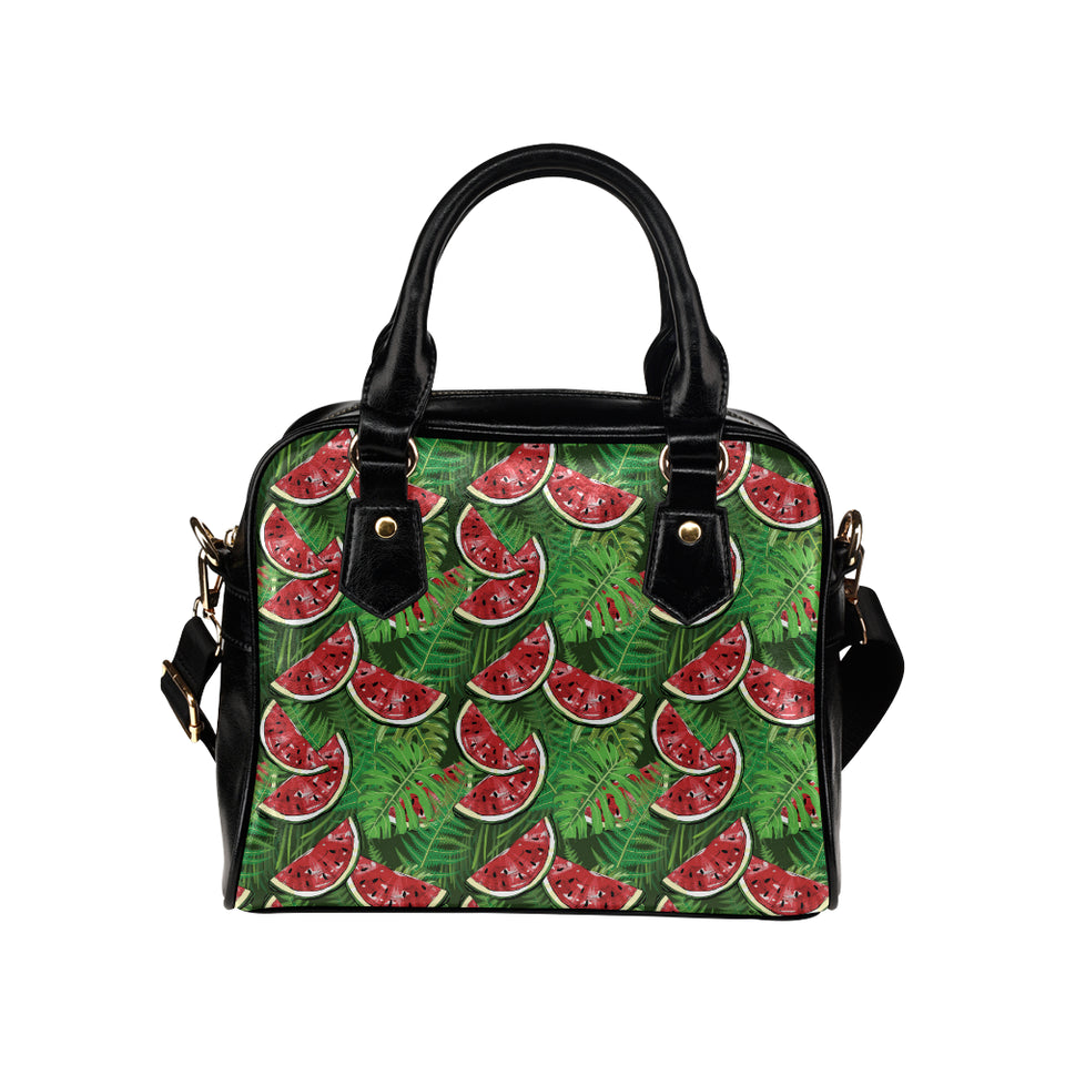 Watermelons tropical palm leaves pattern backgroun Shoulder Handbag