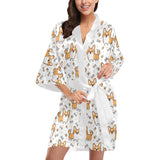 Cute corgi heart star bone pattern Women's Short Kimono Robe