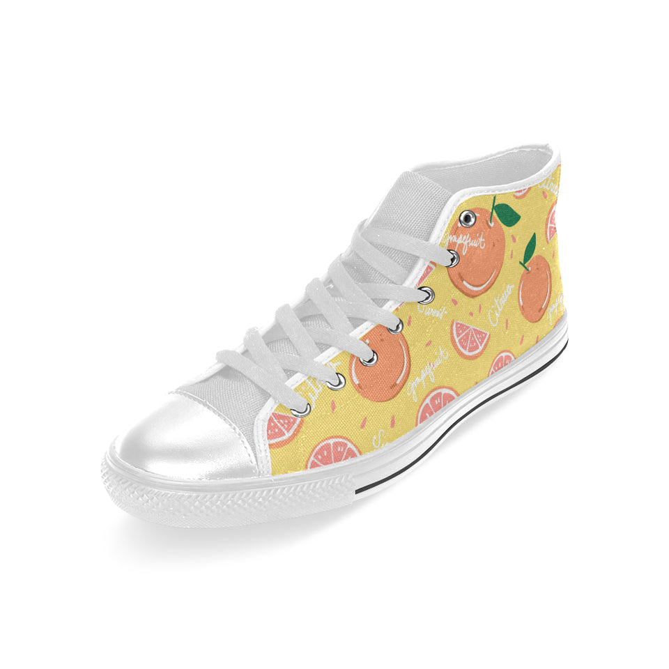 Grapefruit yellow background Men's High Top Canvas Shoes White