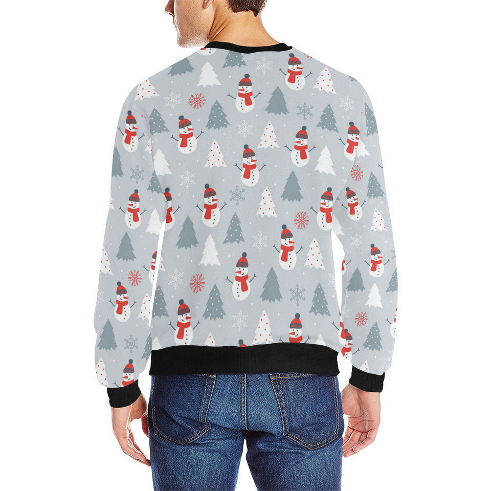 Snowman christmas  tree snow gray background Men's Crew Neck Sweatshirt