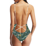 dinosaurs tropical leaves flower pattern Women's One-Piece Swimsuit