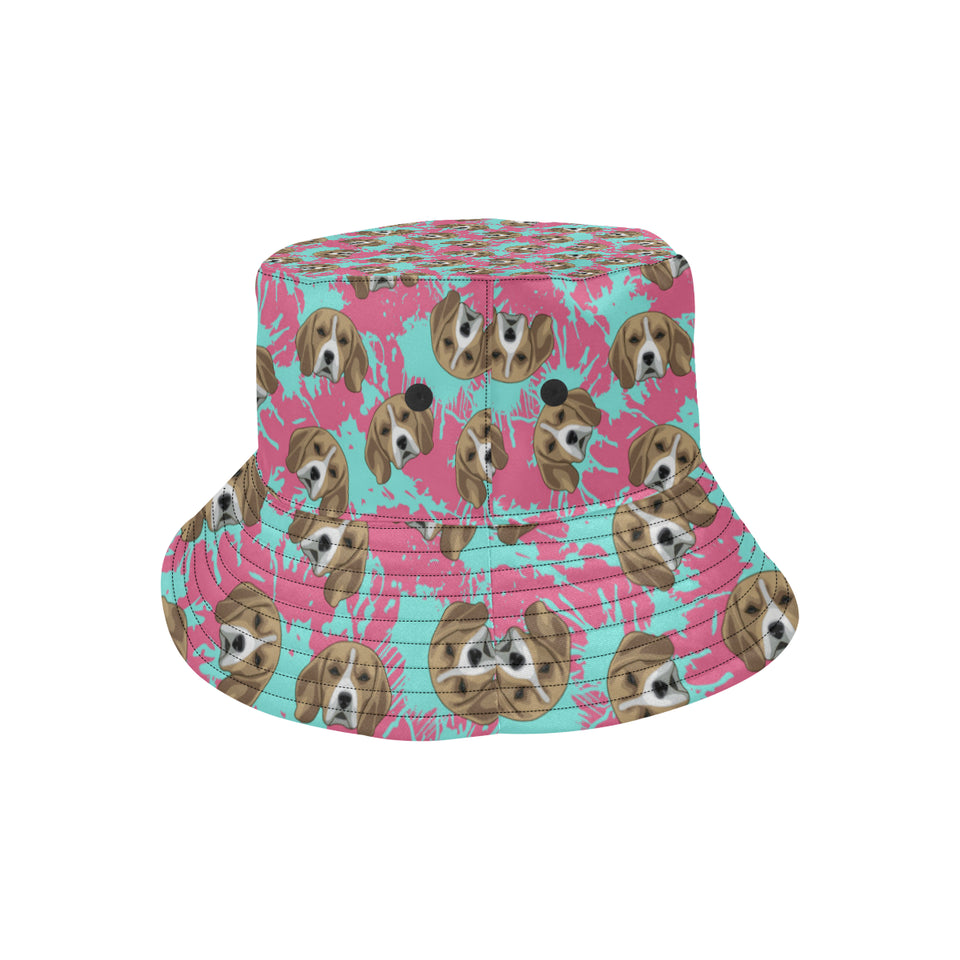 Beagle muzzles turquoise paint splashes pink patte Unisex Bucket Hat