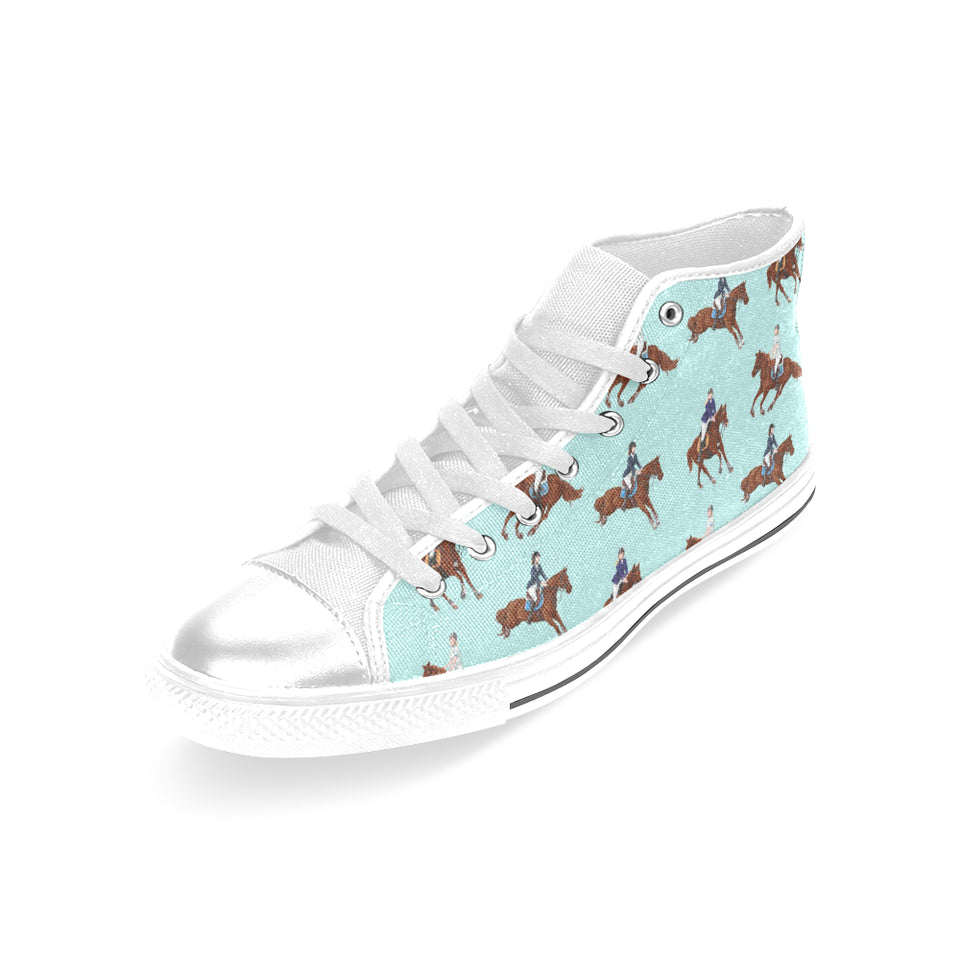 Horses running horses rider pattern Women's High Top Canvas Shoes White