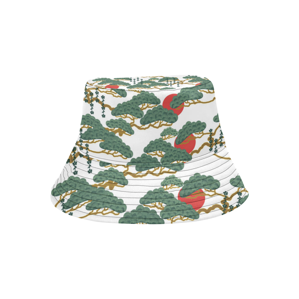 Bonsai red sun japanese pattern Unisex Bucket Hat
