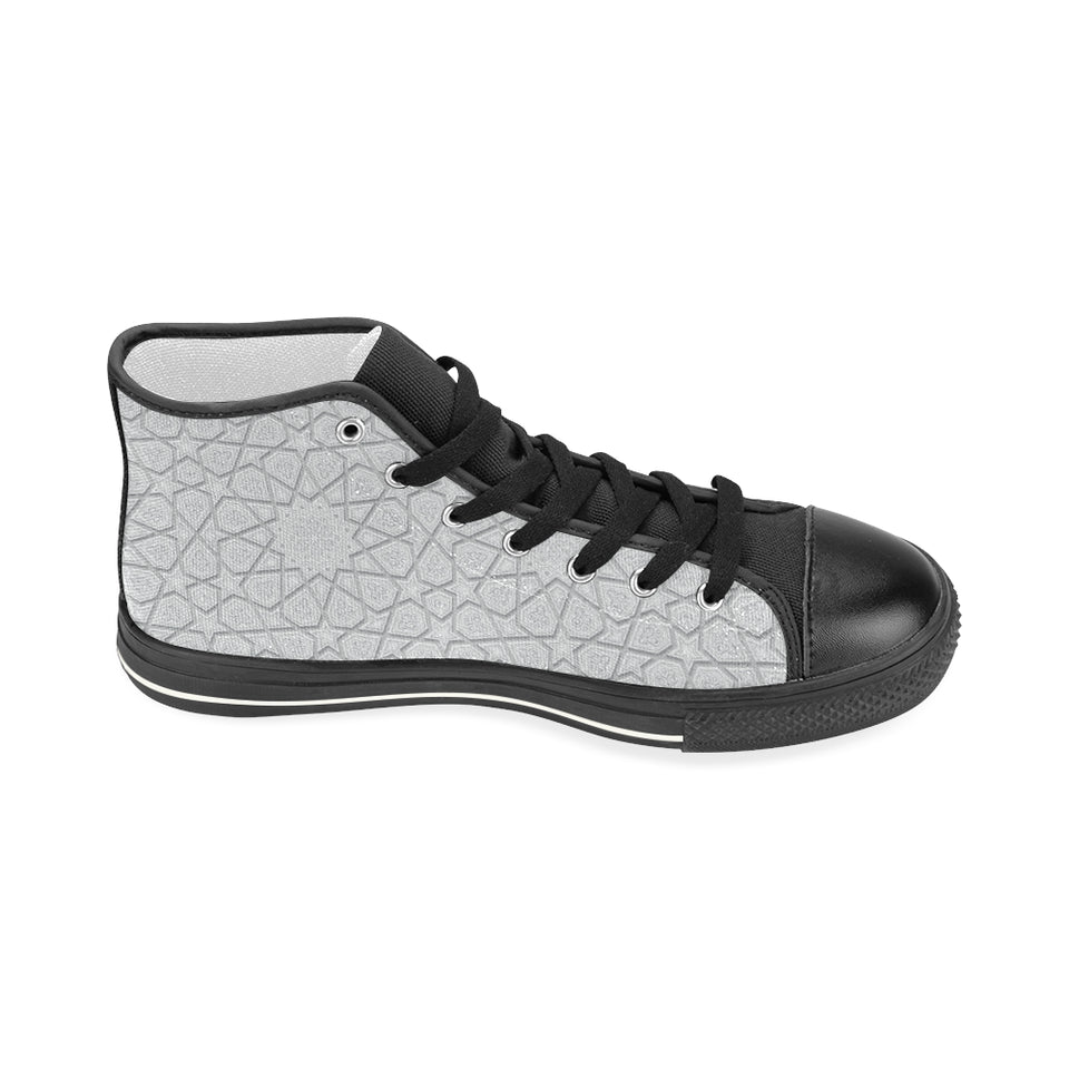 arabic star pattern Women's High Top Canvas Canvas Shoes Black