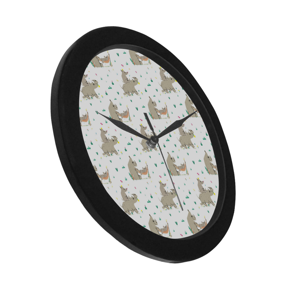 Cute Rhino pattern background Elegant Black Wall Clock