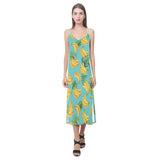 Banana Palm Leaves pattern background V-Neck Open Fork Long Dress