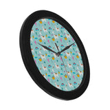 Llama alpaca cactus leaves pattern Elegant Black Wall Clock