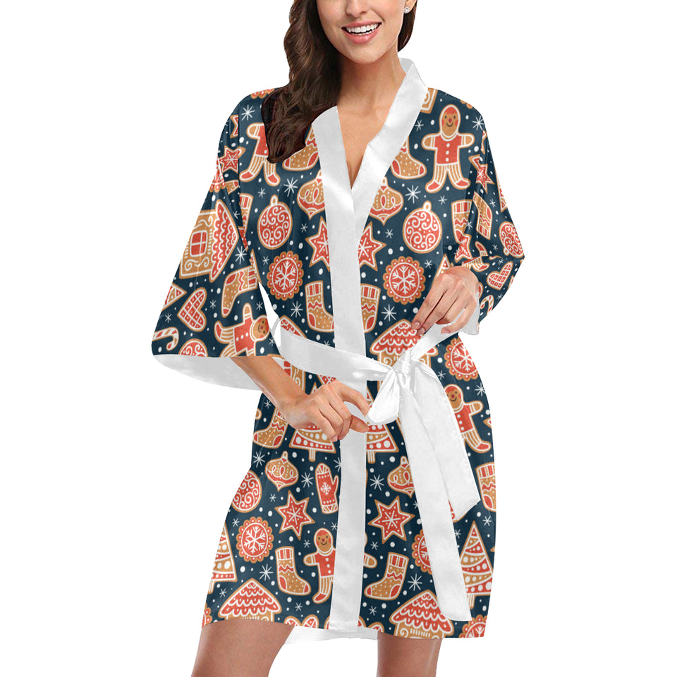Christmas gingerbread cookie pattern Women's Short Kimono Robe