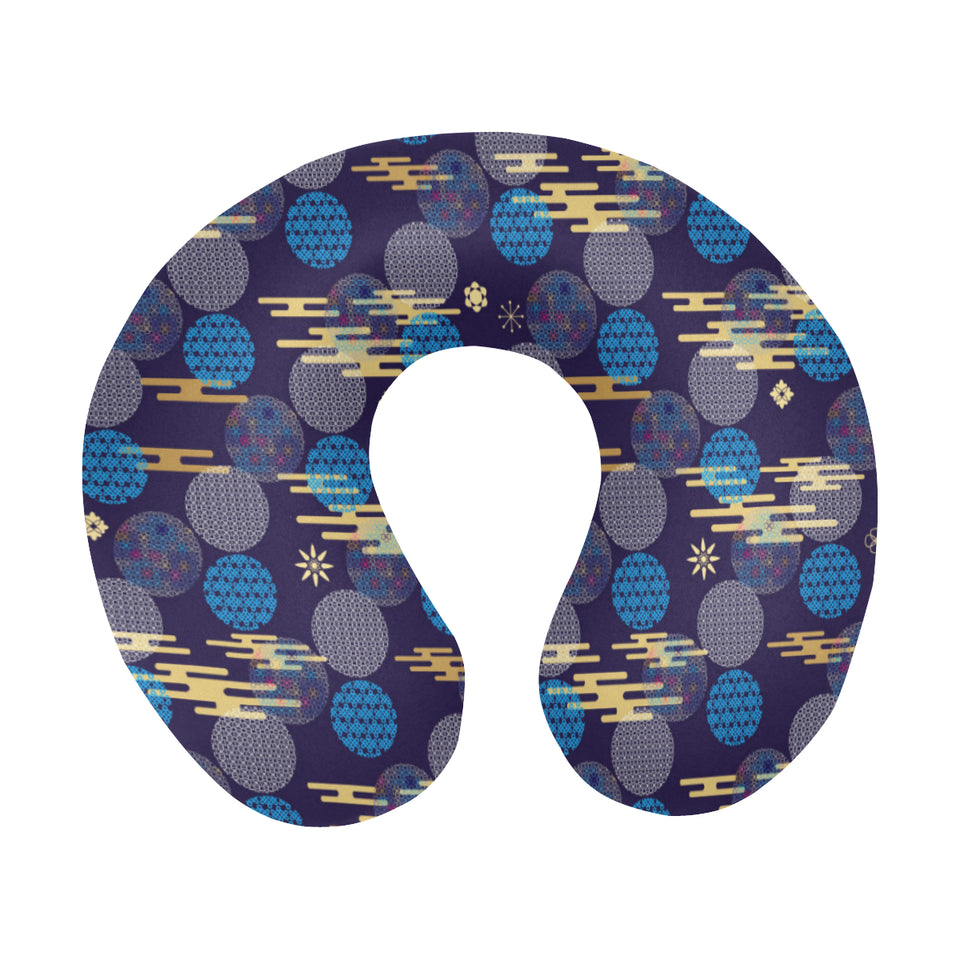 Blue japanese pattern cloud wave flower U-Shaped Travel Neck Pillow