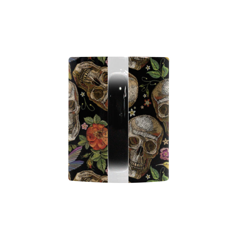 Skull rose humming bird flower pattern Morphing Mug Heat Changing Mug