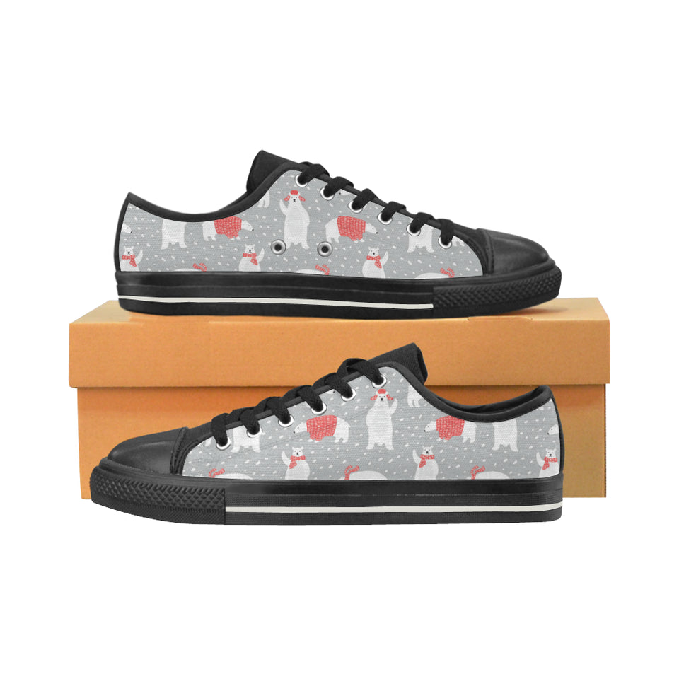Cute polar bear christmas snow pattern Men's Low Top Canvas Shoes Black