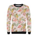 Pink flamingo birds pineapples hibiscus flower pat Women's Crew Neck Sweatshirt