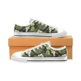 White orchid flower tropical leaves pattern blackg Men's Low Top Canvas Shoes White