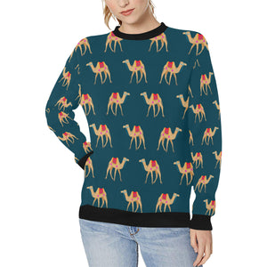 Camel pattern blue blackground Women's Crew Neck Sweatshirt