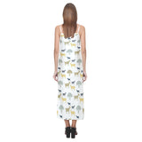 Silhouettes of goat and tree pattern V-Neck Open Fork Long Dress