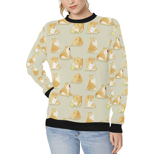 Cute fat shiba inu dog pattern Women's Crew Neck Sweatshirt