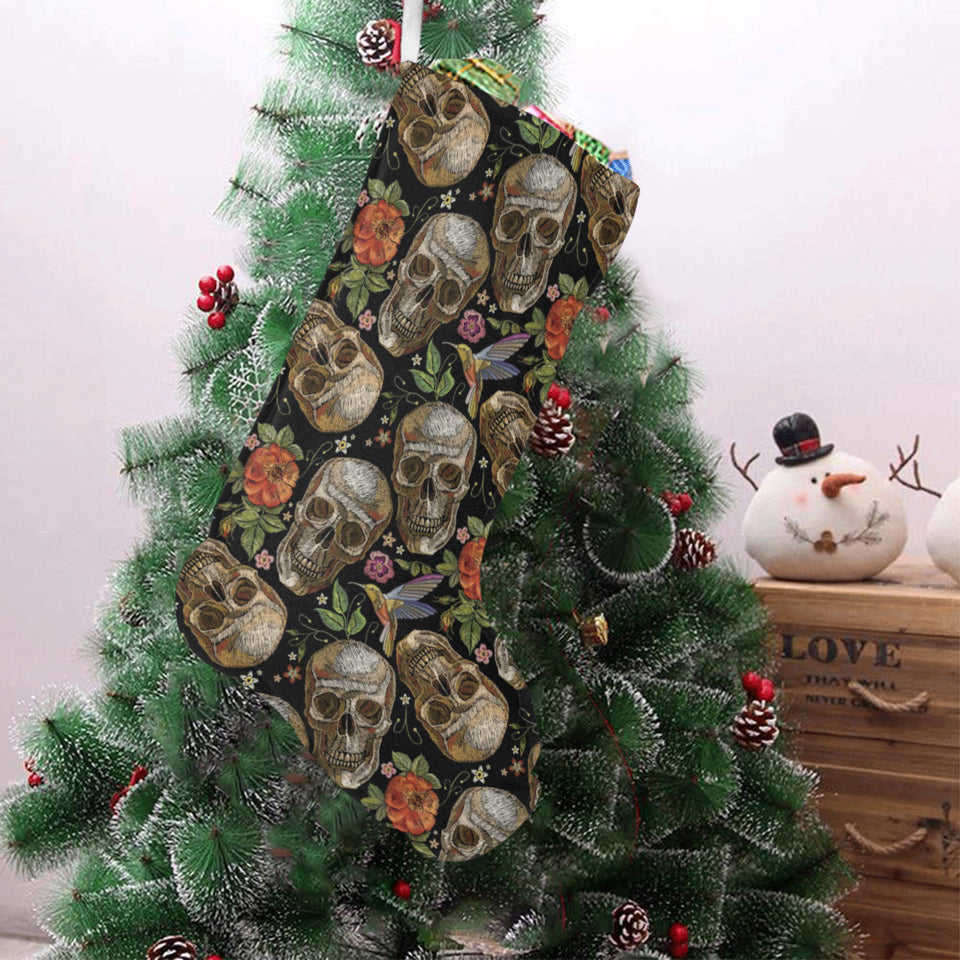 Skull rose humming bird flower pattern Christmas Stocking