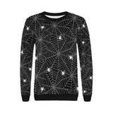 Spider web design pattern Black background white c Women's Crew Neck Sweatshirt