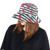 Hand drawn cherry pattern striped background Unisex Bucket Hat