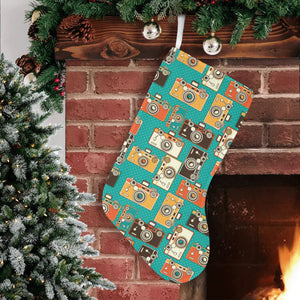 Camera Pattern Print Design 03 Christmas Stocking