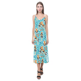 Cute sea otters fishe sea urchin pattern V-Neck Open Fork Long Dress