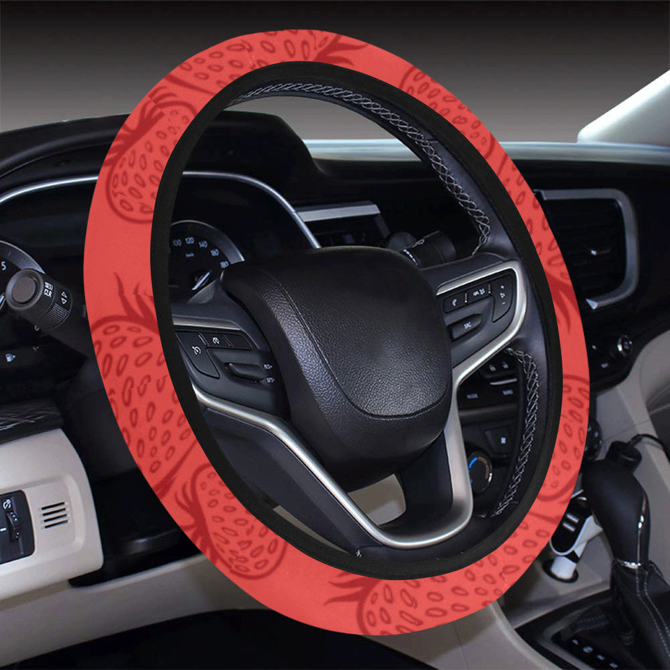 strawberry pattern red background Car Steering Wheel Cover