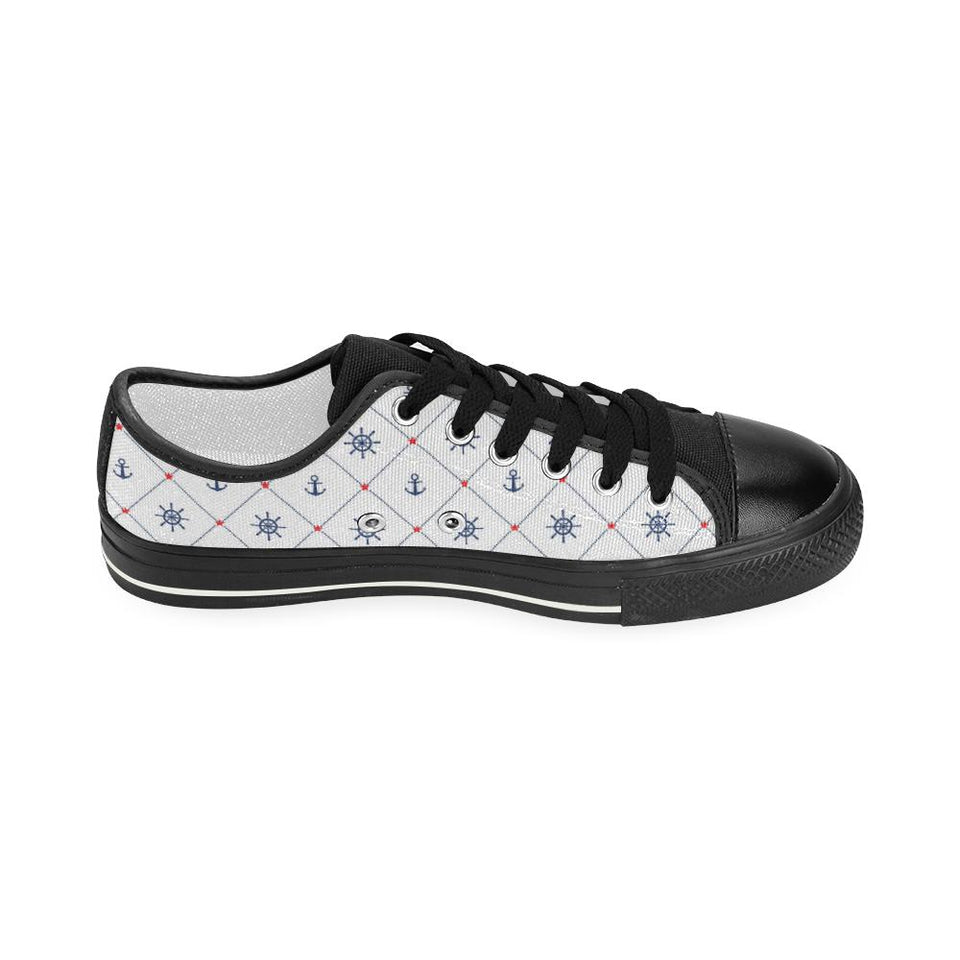 Anchor rudder nautical design pattern Kids' Boys' Girls' Low Top Canvas Shoes Black