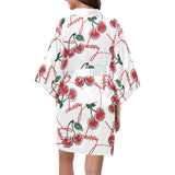 Hand drawn cherry pattern Women's Short Kimono Robe