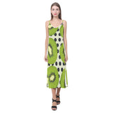 kiwi black dot background V-Neck Open Fork Long Dress