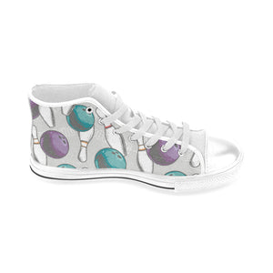 Bowling ball and pin gray background Men's High Top Canvas Shoes White