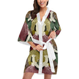 Japanese cranes flying forest dot pattern Women's Short Kimono Robe