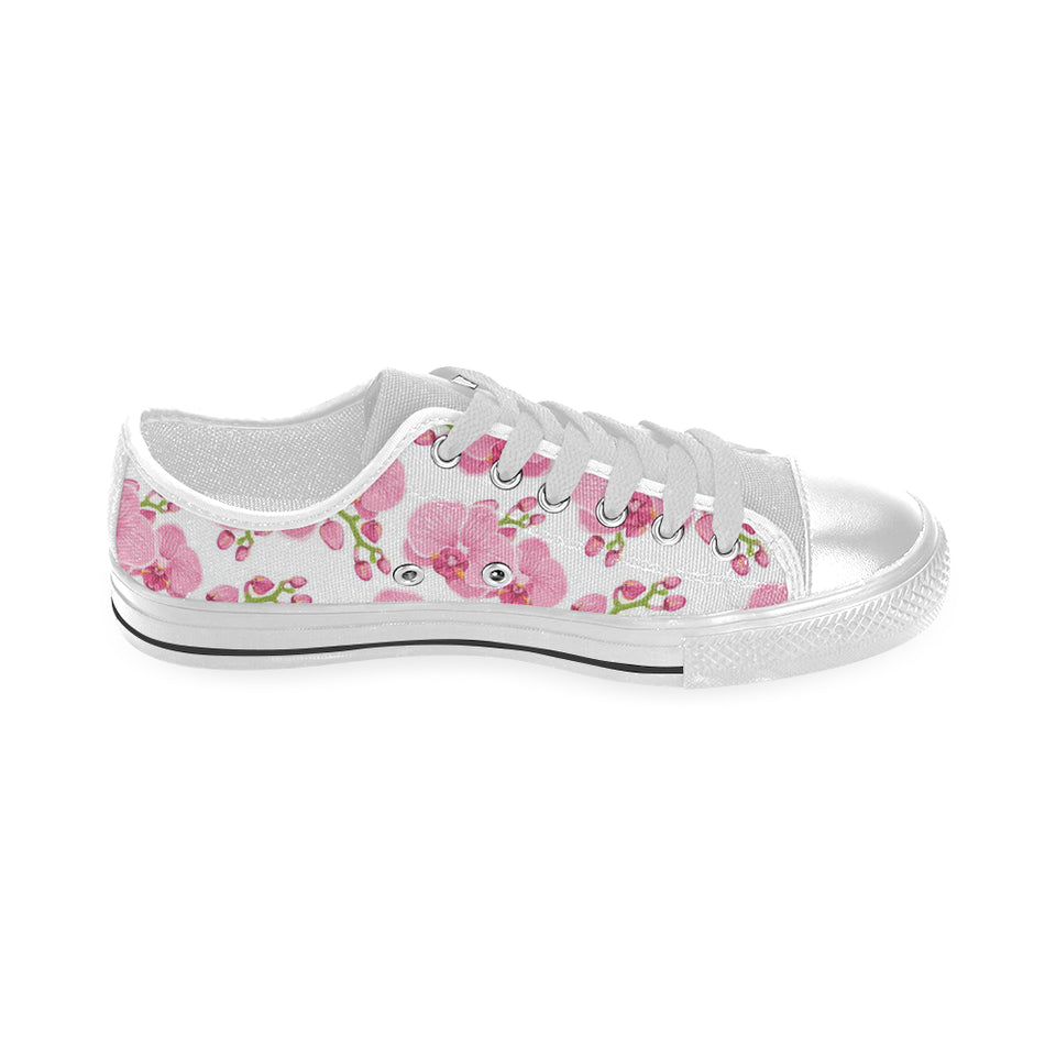 pink purple orchid pattern background Men's Low Top Canvas Shoes White