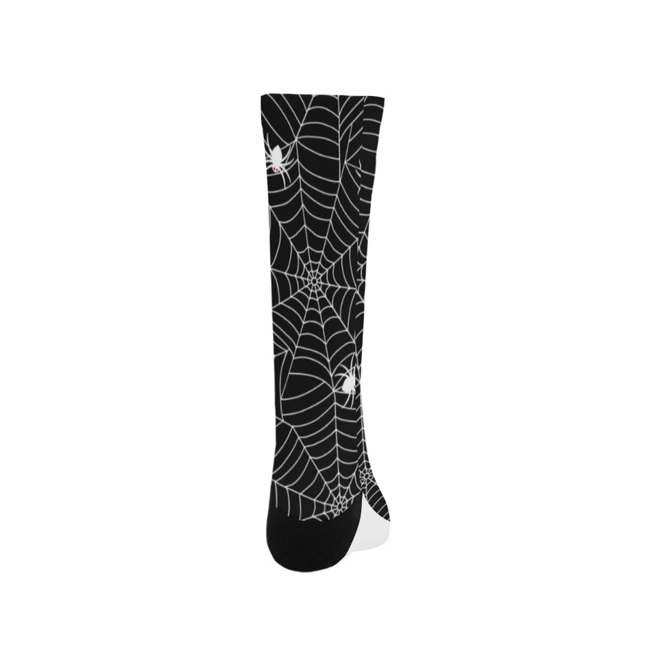 Spider web design pattern Black background white c Crew Socks