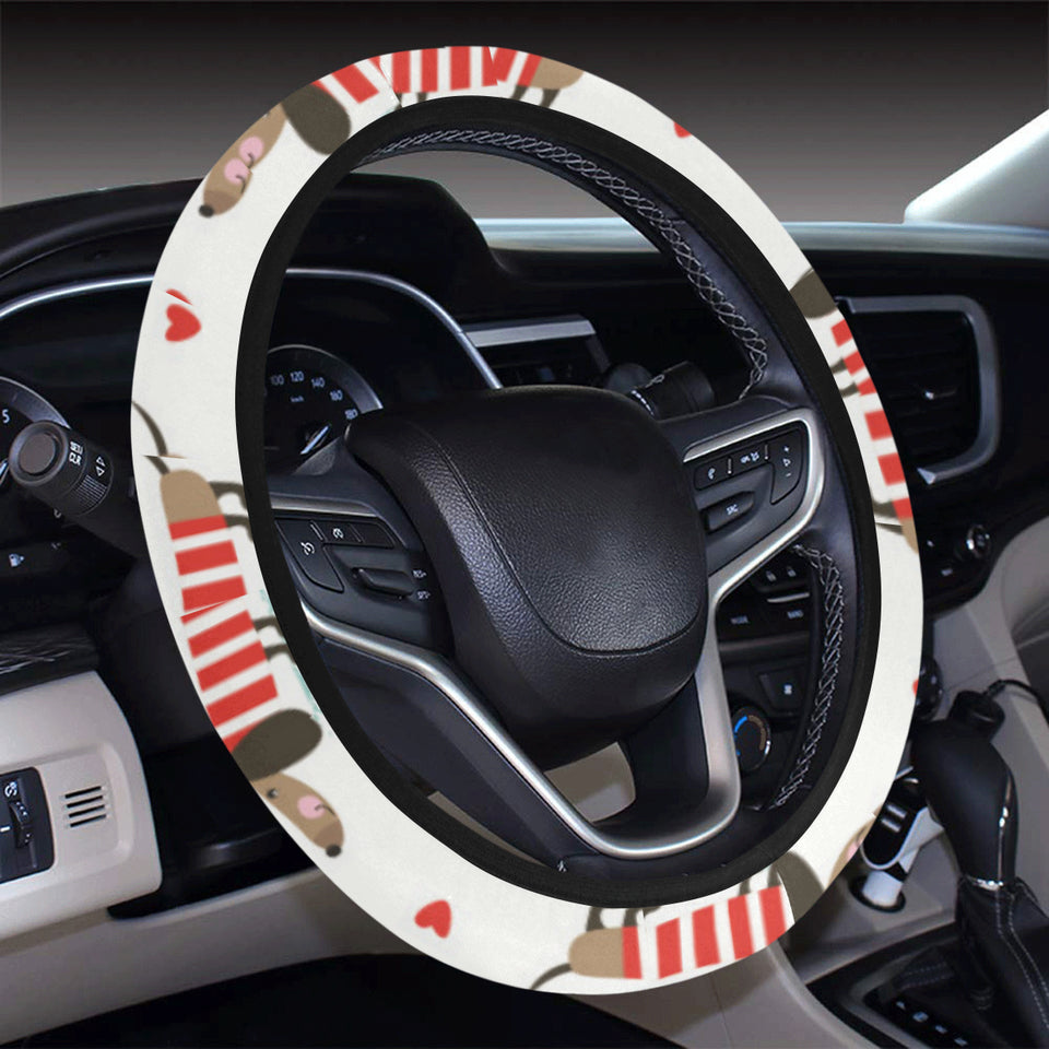 Cute dachshund bone pattern Car Steering Wheel Cover