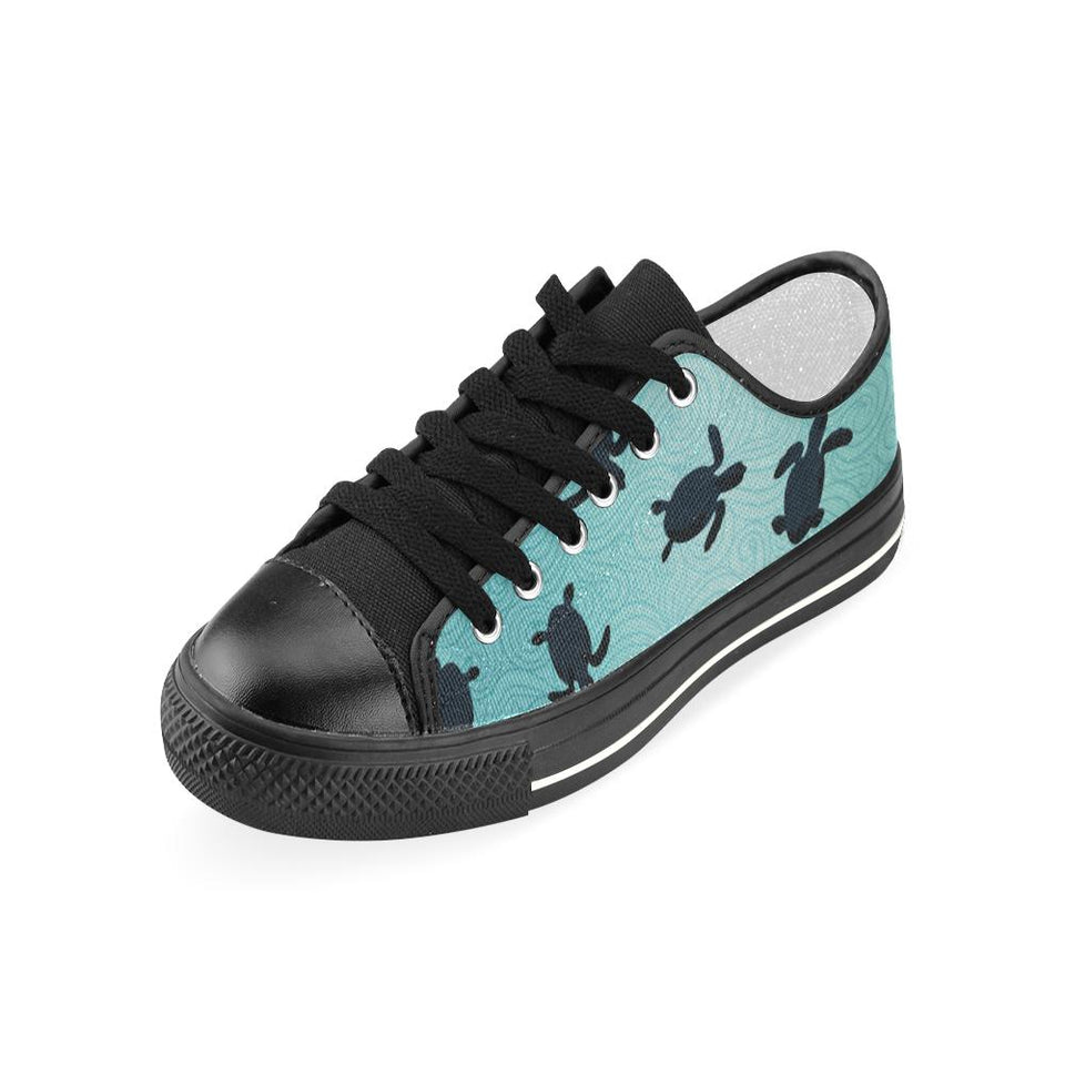 Sea turtle with blue ocean backgroud Kids' Boys' Girls' Low Top Canvas Shoes Black