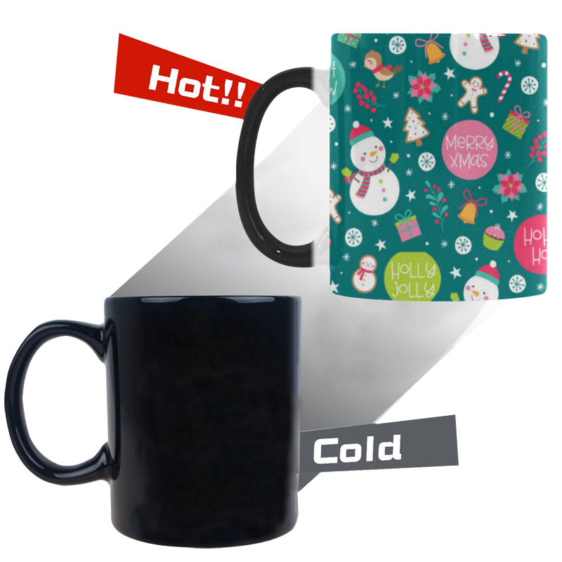 Snowman bird decorative elements christmas pattern Morphing Mug Heat Changing Mug