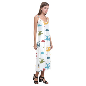 Colorful helicopter pattern V-Neck Open Fork Long Dress