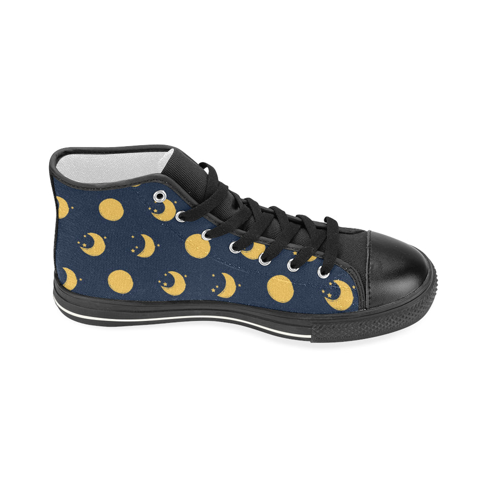 Moon star pattern Women's High Top Canvas Shoes Black