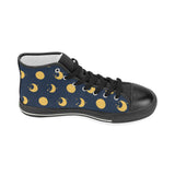 Moon star pattern Women's High Top Canvas Shoes Black