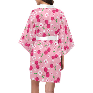 cherry flower pattern pink background Women's Short Kimono Robe