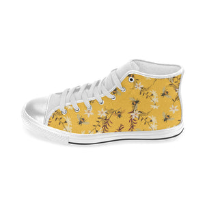 Bee flower pattern Women's High Top Canvas Shoes White