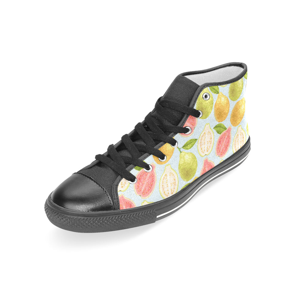 Guava design pattern Women's High Top Canvas Shoes Black